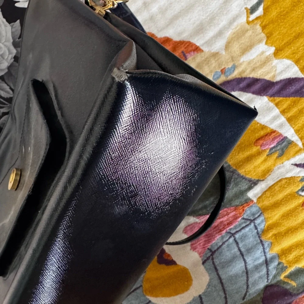 Ted Baker London Black Saffiano Envelope Satchel Crossbody Floral Lining